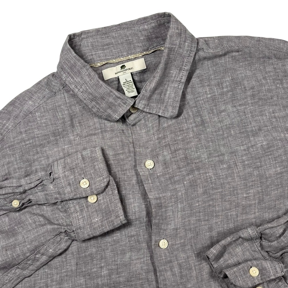 Banana Republic Linen Shirt Mens L Grey Long Sleeve Button Down Organic Blend